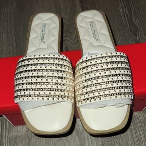 Pierre Dumas Women's Gold and Cream Slide Sandals